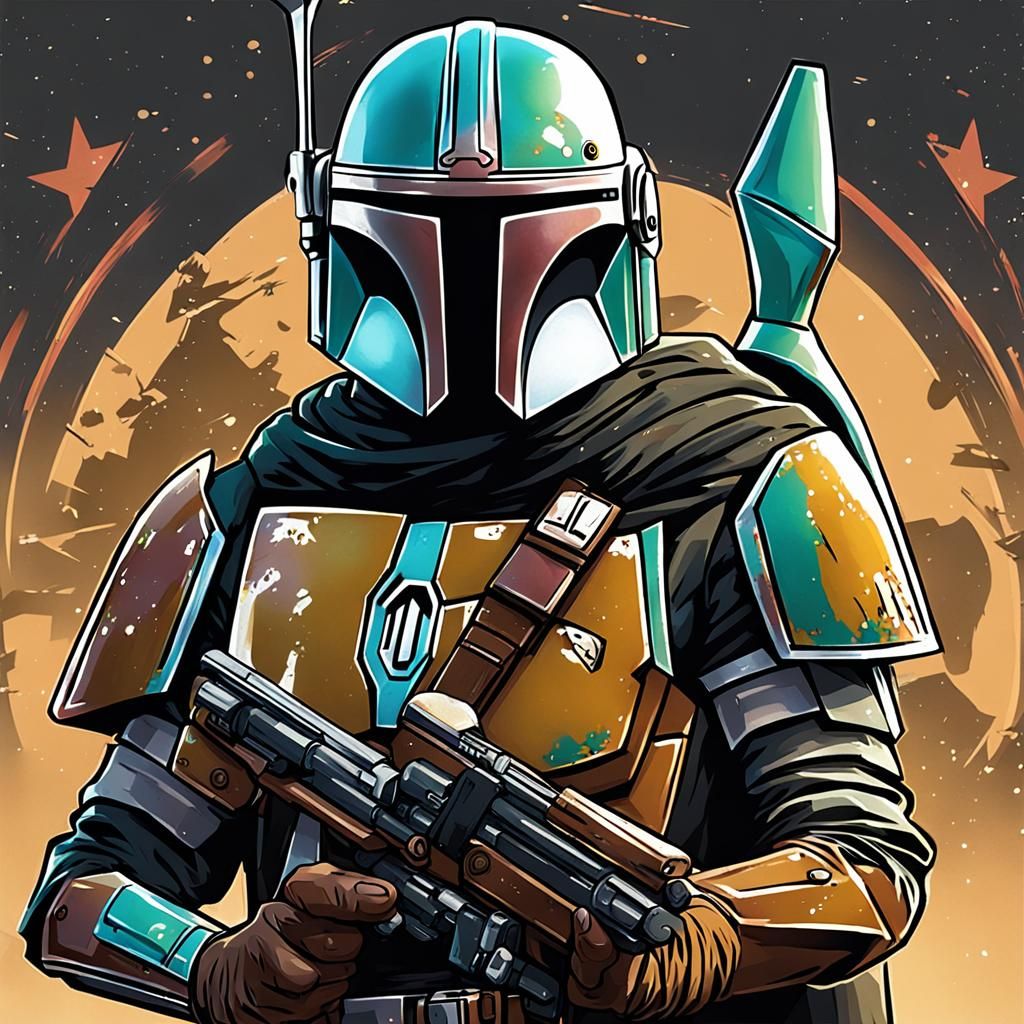 Anime Star Wars Mandalorian Bounty Hunter Illustration