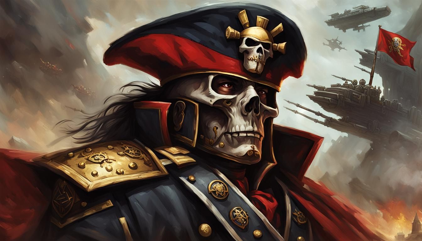 Rogue Trader Portrait in Grimdark Battlefield Setting