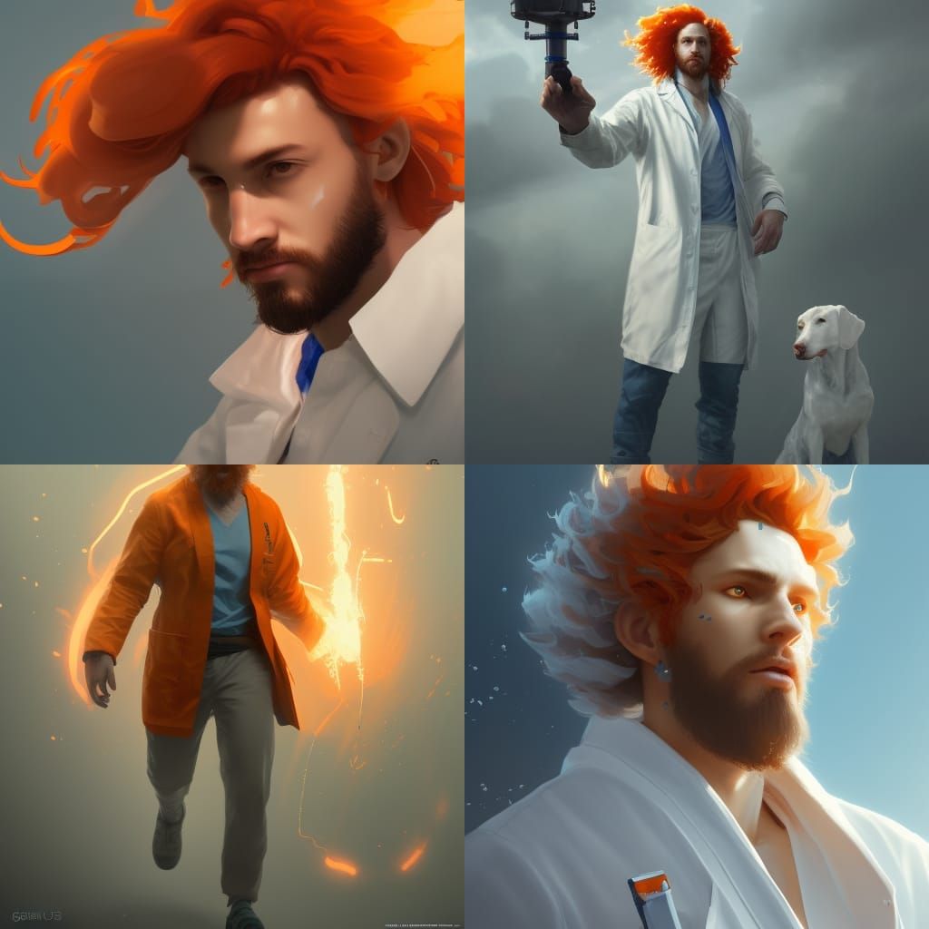 Orange-Haired Man in Lab Coat: Digital Art Portrait