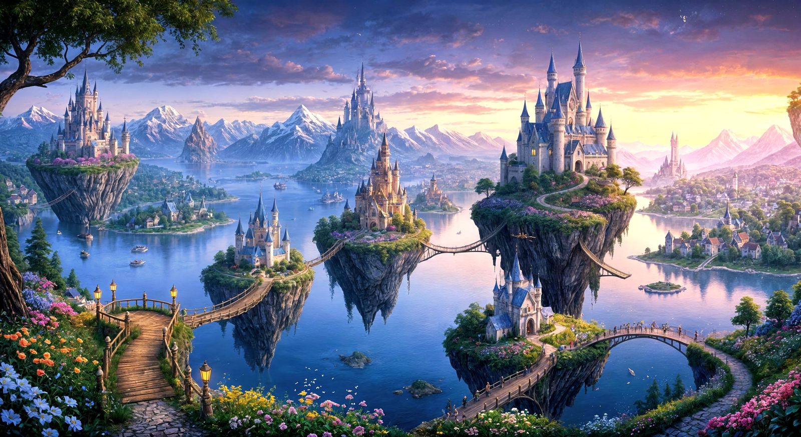 Enchanting Utopia: Floating Islands and Twilight Skies