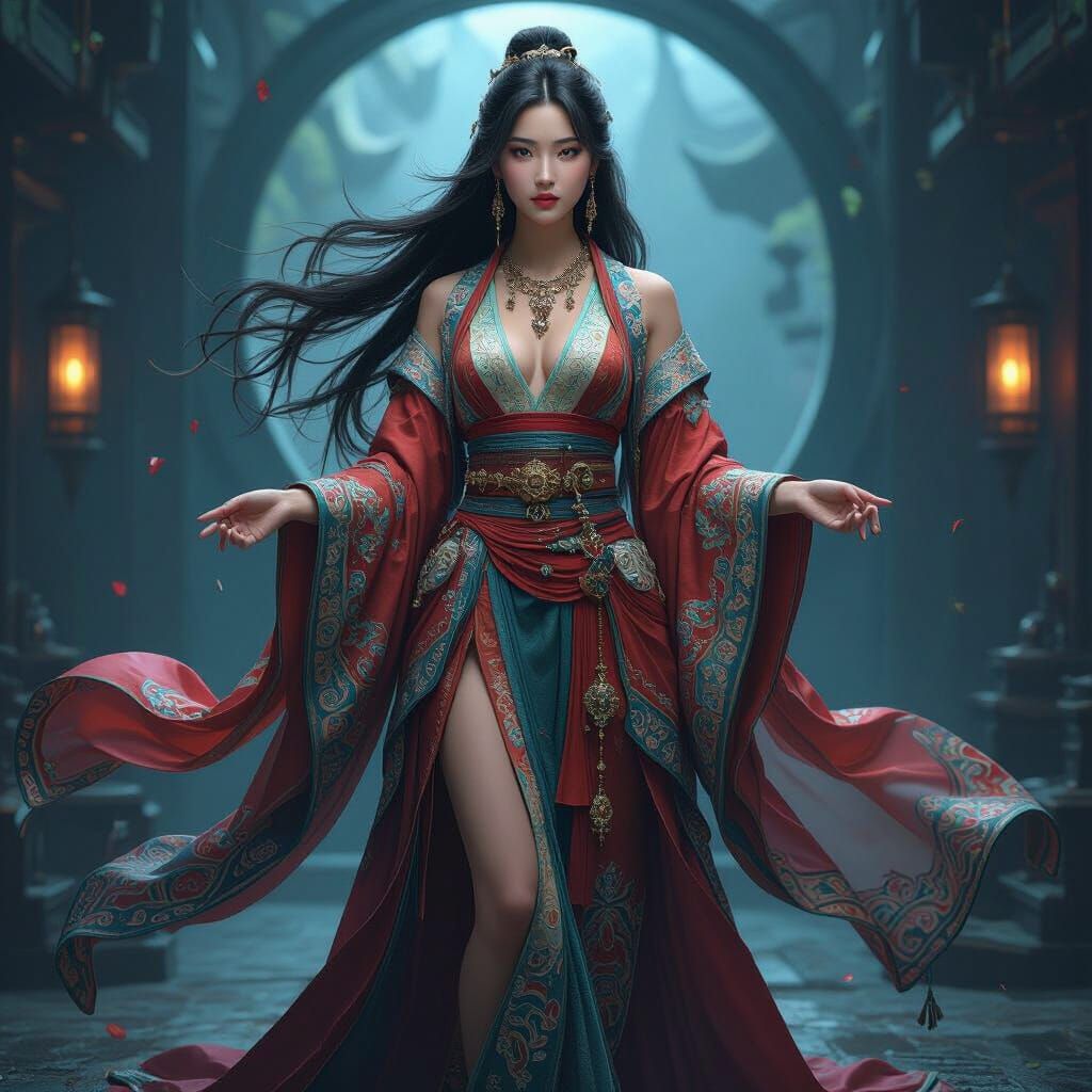 Beautiful Asian Woman in Futuristic Room - Fantasy Concept A...