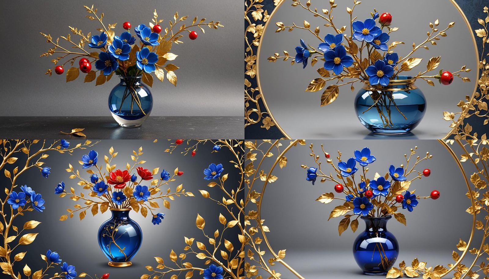 Azure Flowers in Glass Vase, 3D Anime Art