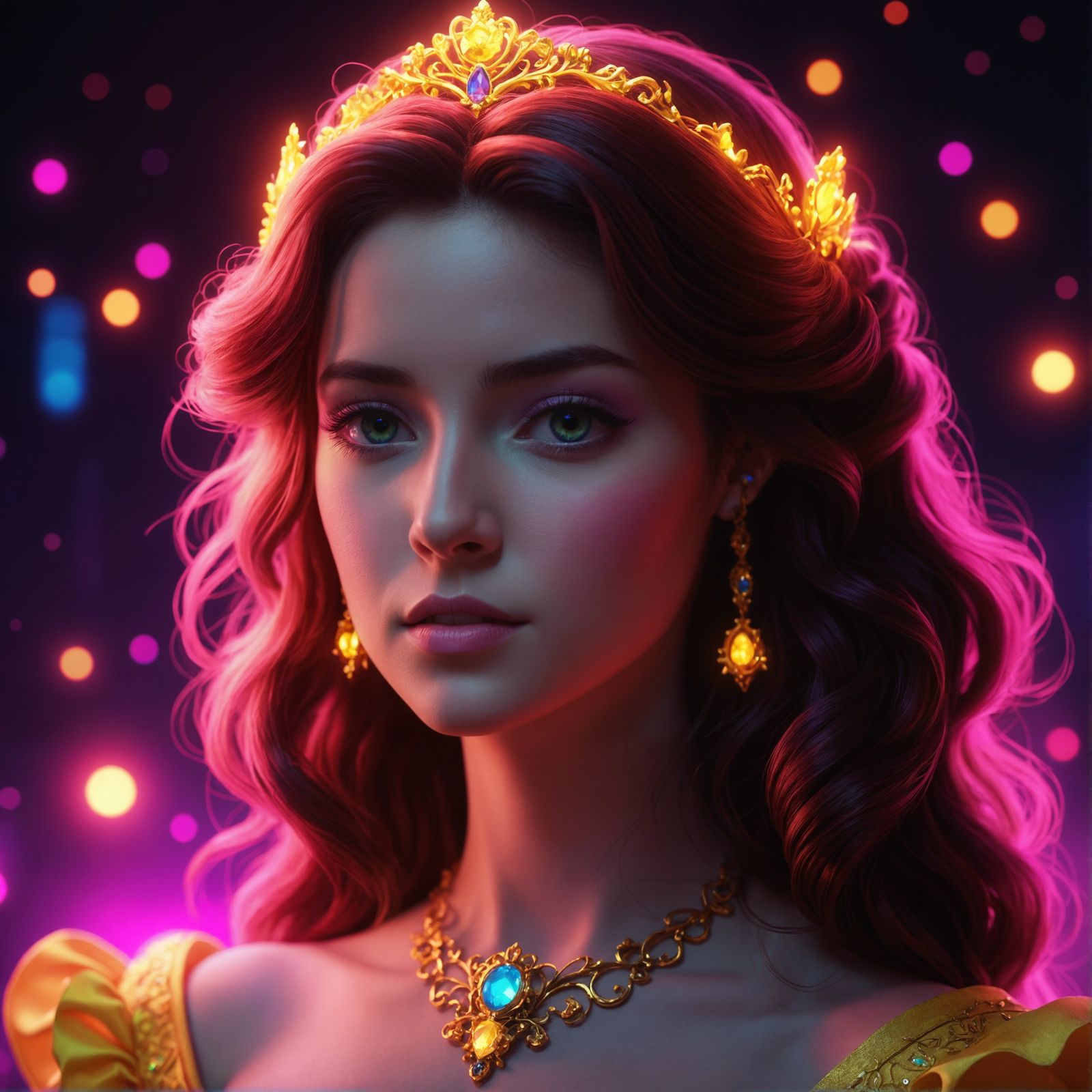 Princess Belle in Neon Vaporwave Style