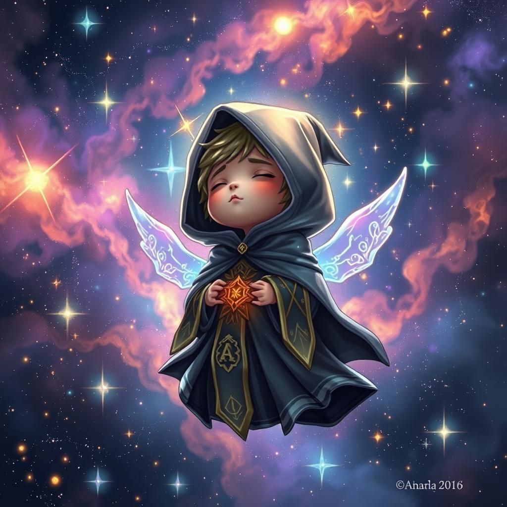 Halfling Mage in Astral Realm: Holographic Illustration