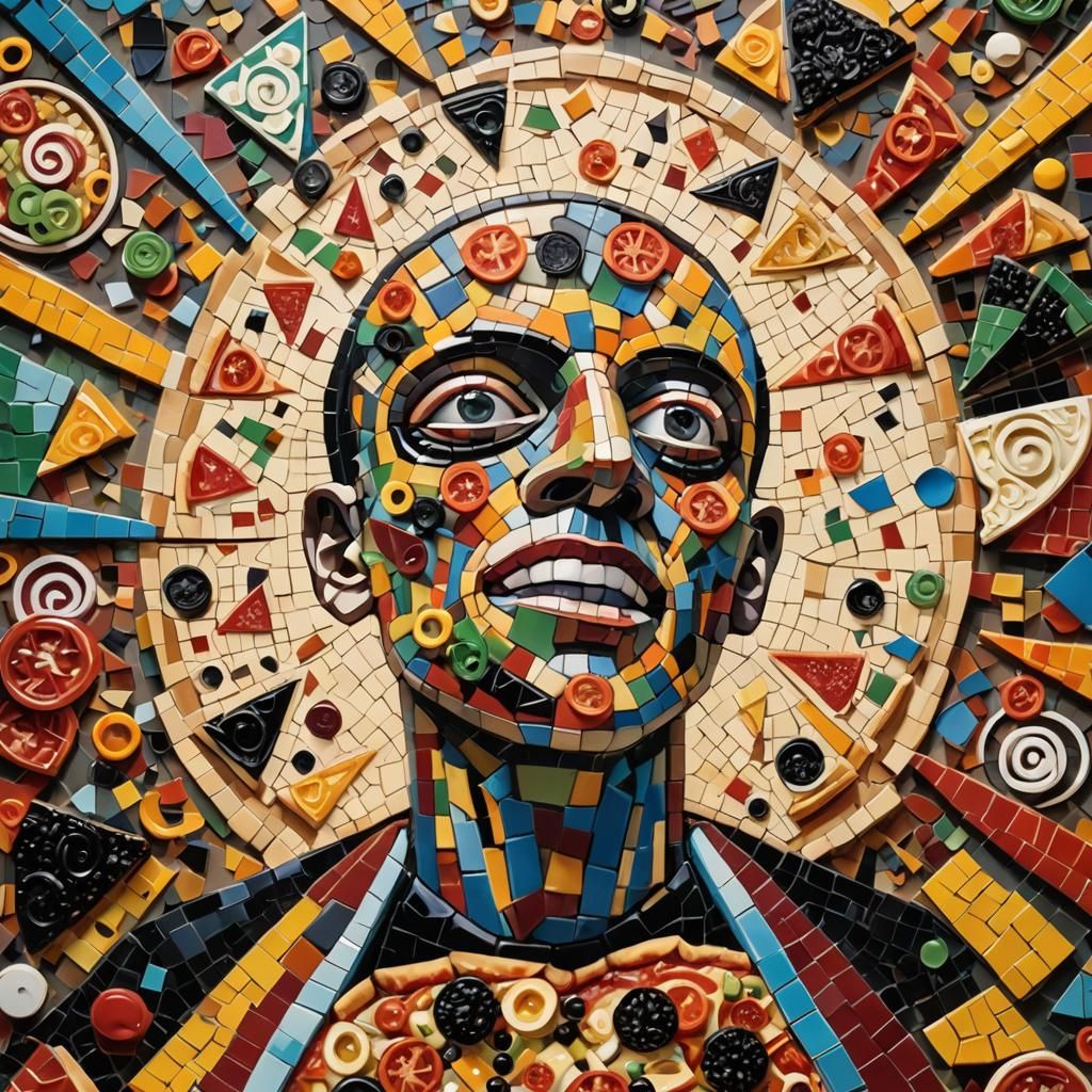 Cubist Pizza: Macabre Dance in Mosaic Style