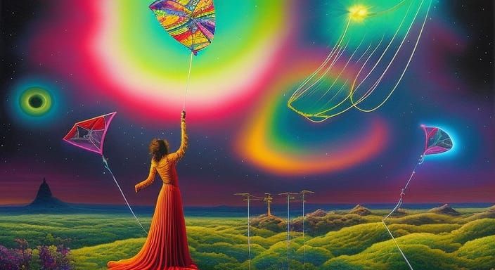 Cosmic Neon Kite: A Neo-Expressionist Masterpiece