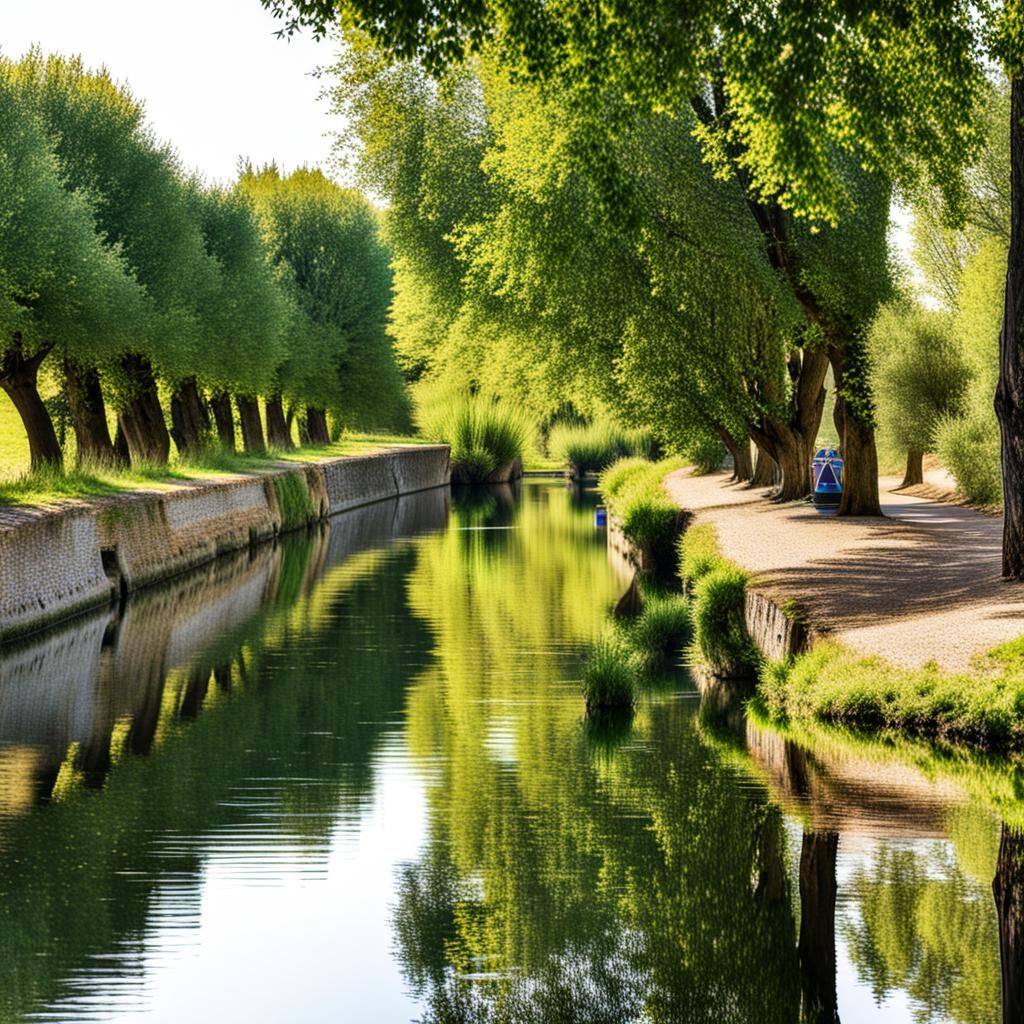 Idyllic Canal du Midi Barge Scene