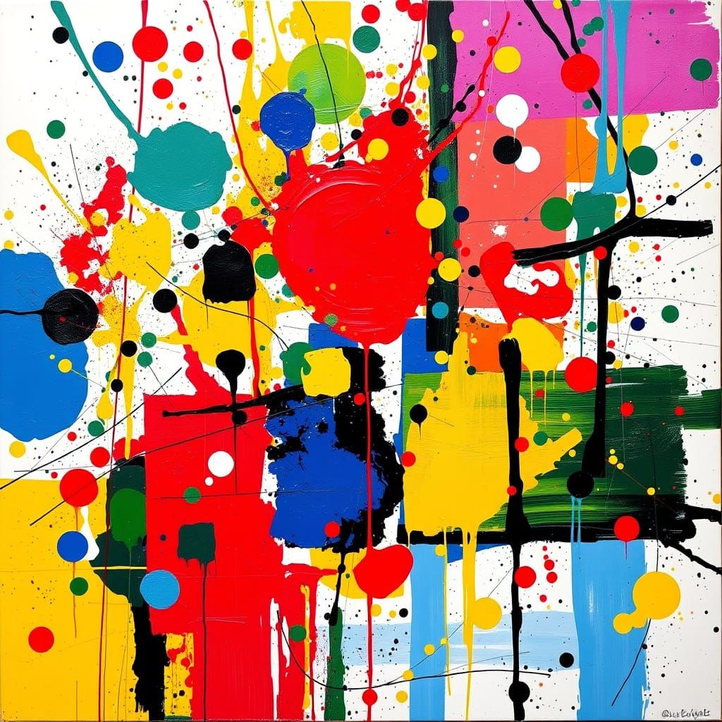 Vibrant Abstract Art with Geometric Shapes and Expressive Br...