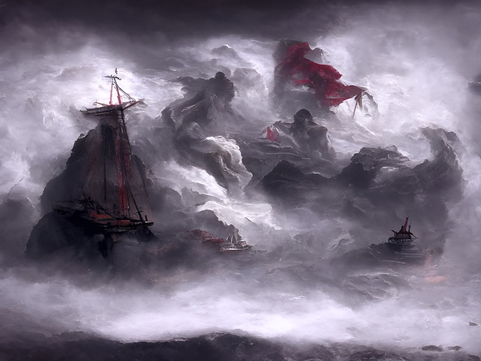 Galleon Sailing Through Stormy Seas in Dramatic Painting