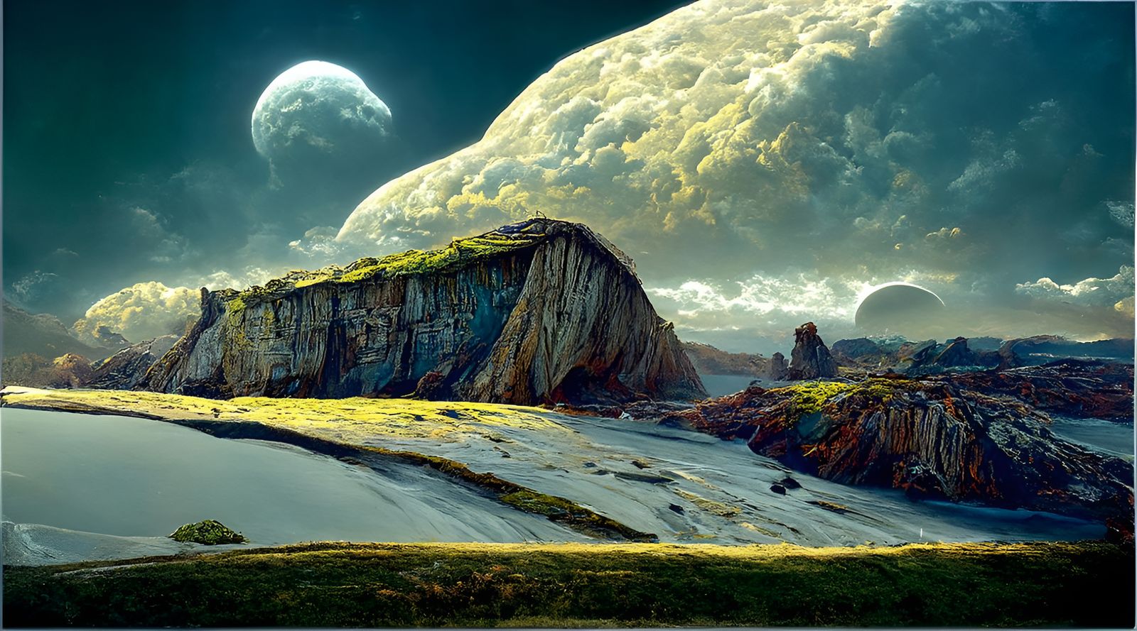 Extraterrestrial Cliffside Landscape at Night