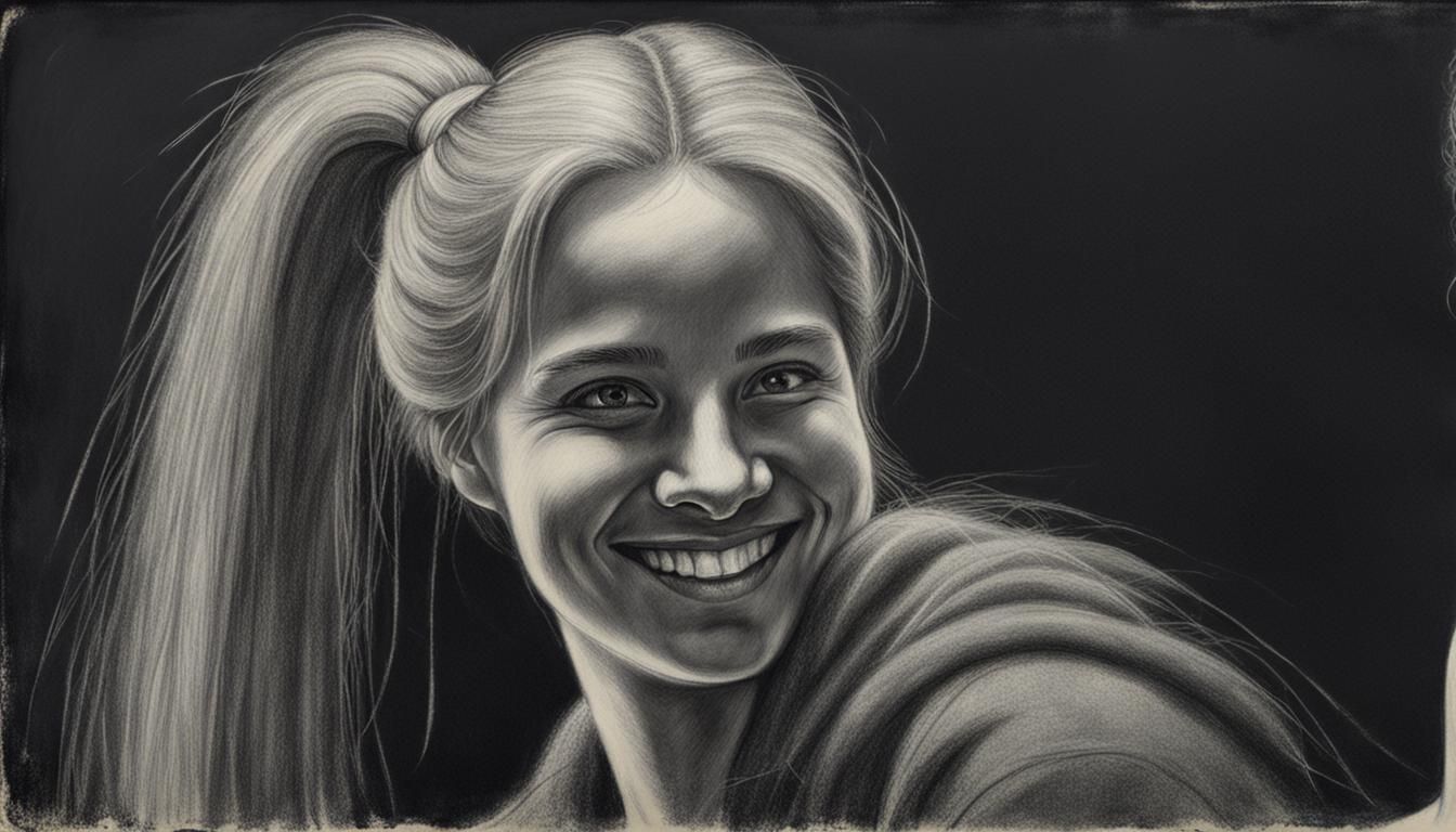 Chalk Drawing of Smiling Woman on Black Background