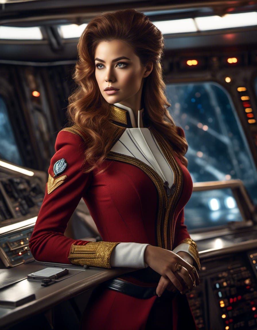 Beautiful Star Trek Captain on Bridge, Delicate Image