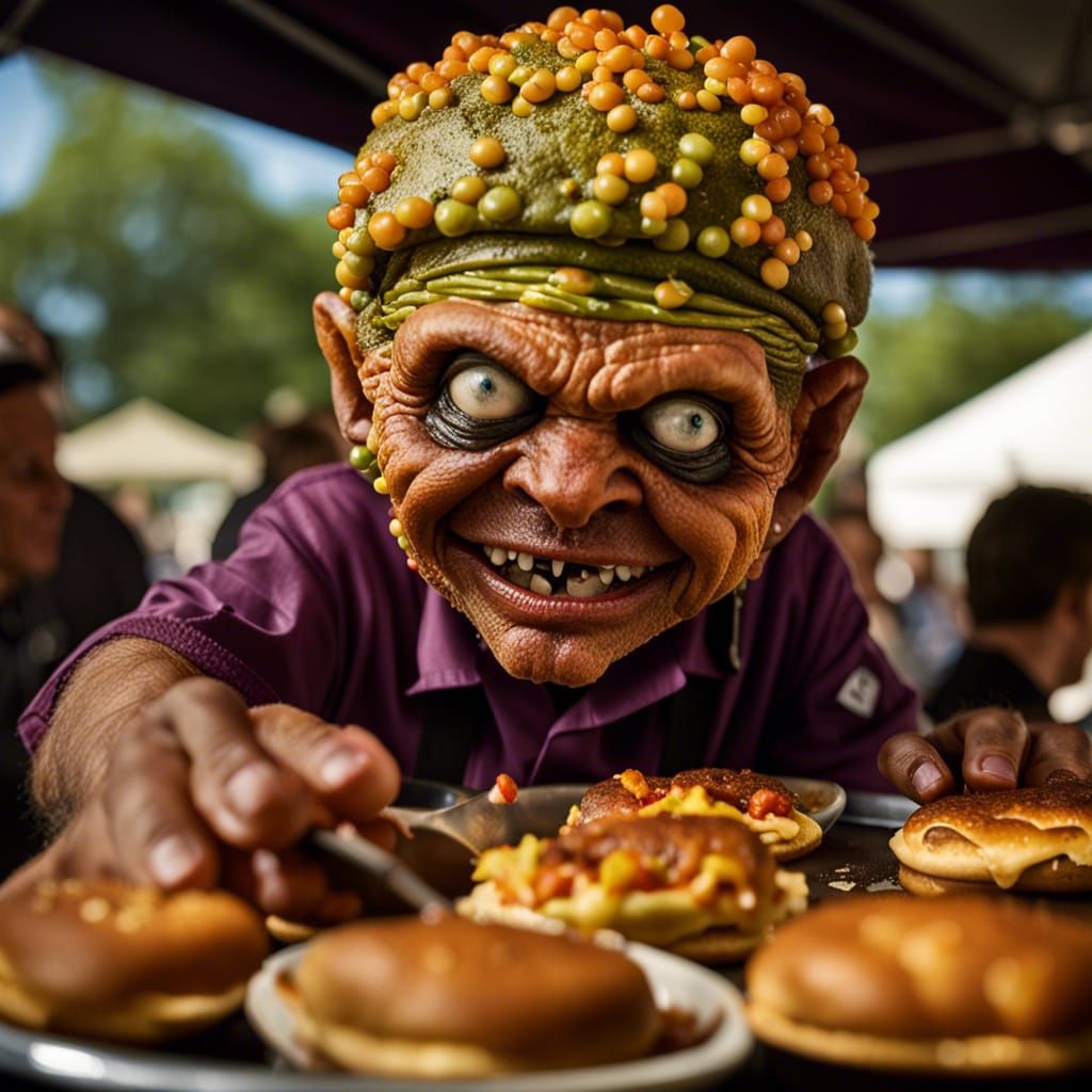 Beelzebub serving Sloppy Joes to all the Little Goblins at the Deep Ones Picnic