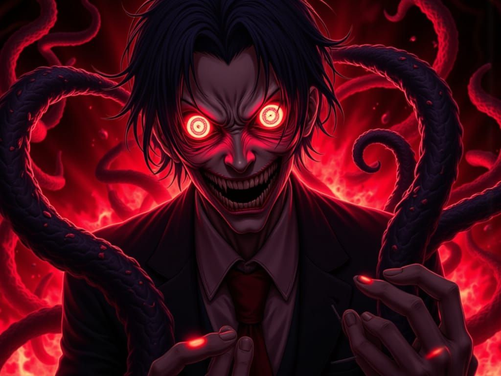 Angry Koro-sensei with Fiery Eyes and Jagged Teeth