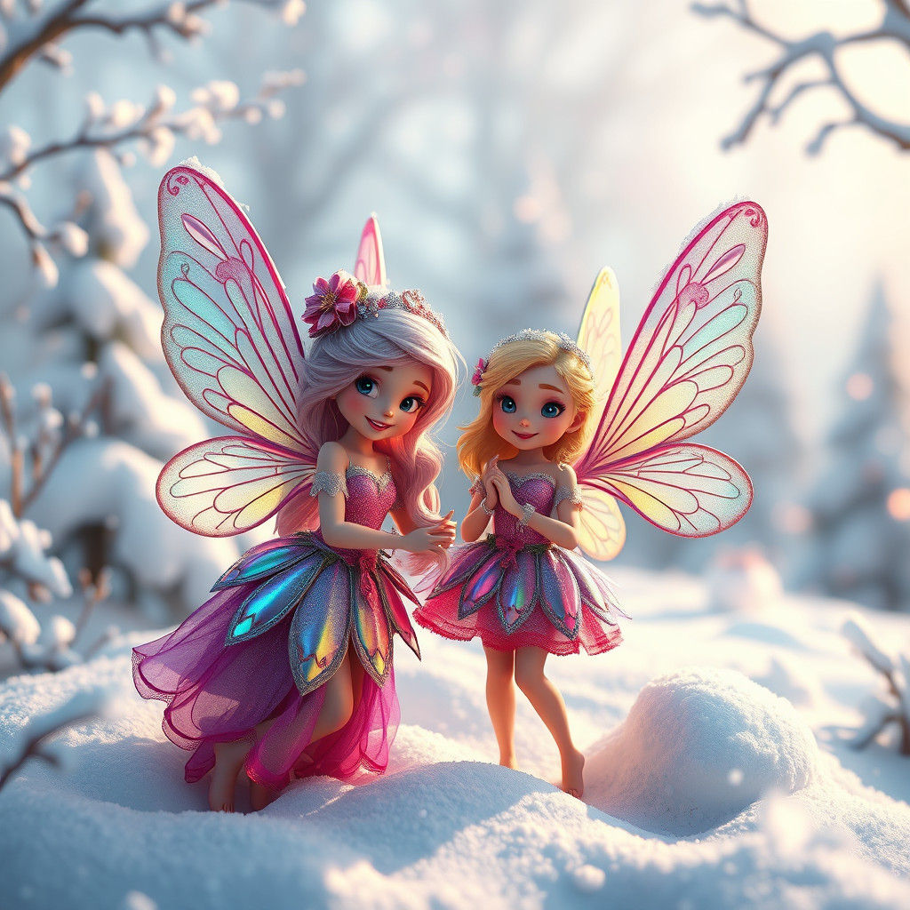 Whimsical Christmas Fairies in Winter Wonderland