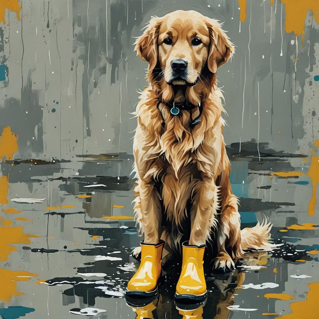 Golden Retriever in Rain Boots: Abstract Art