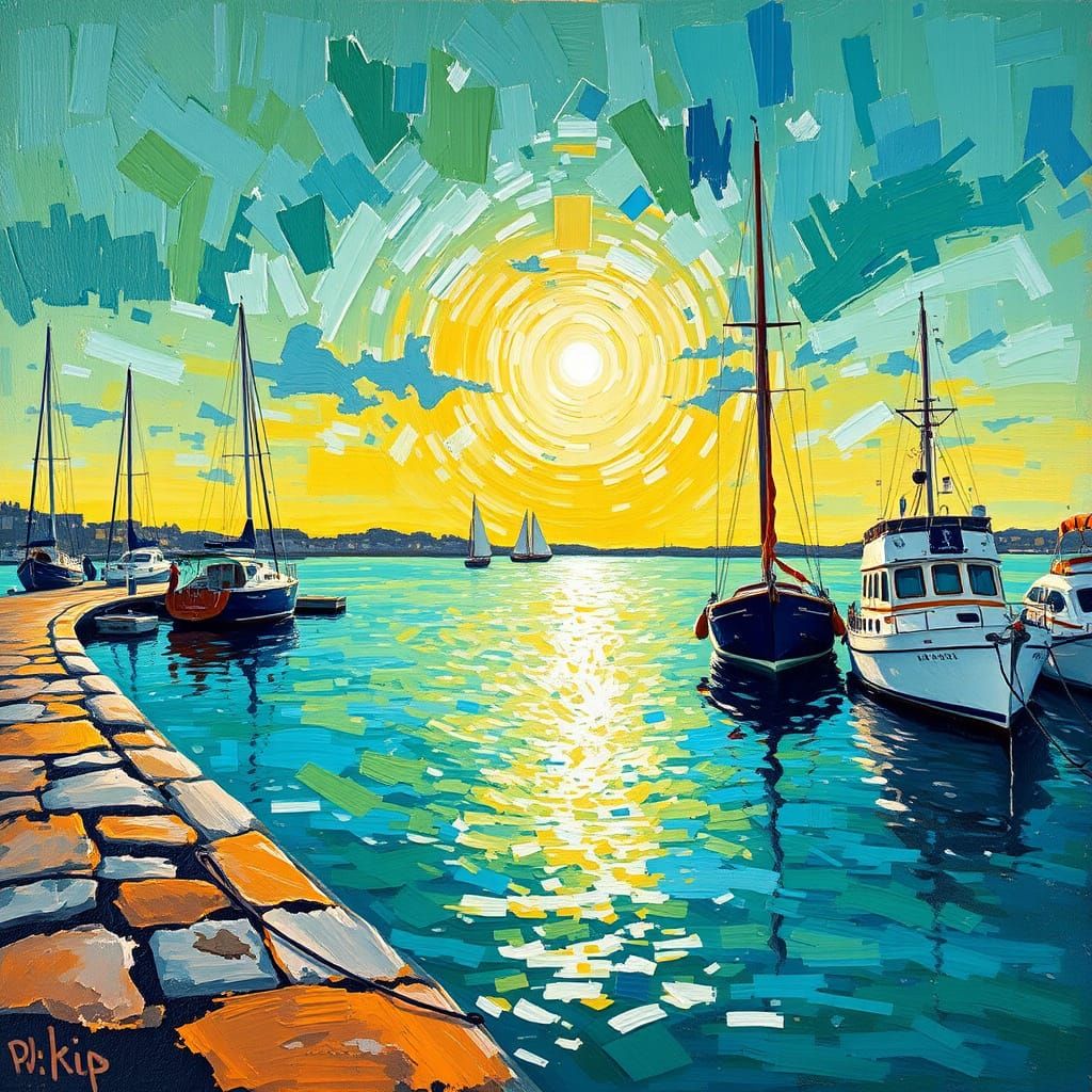Impasto Harbor Painting at Spring Dawn