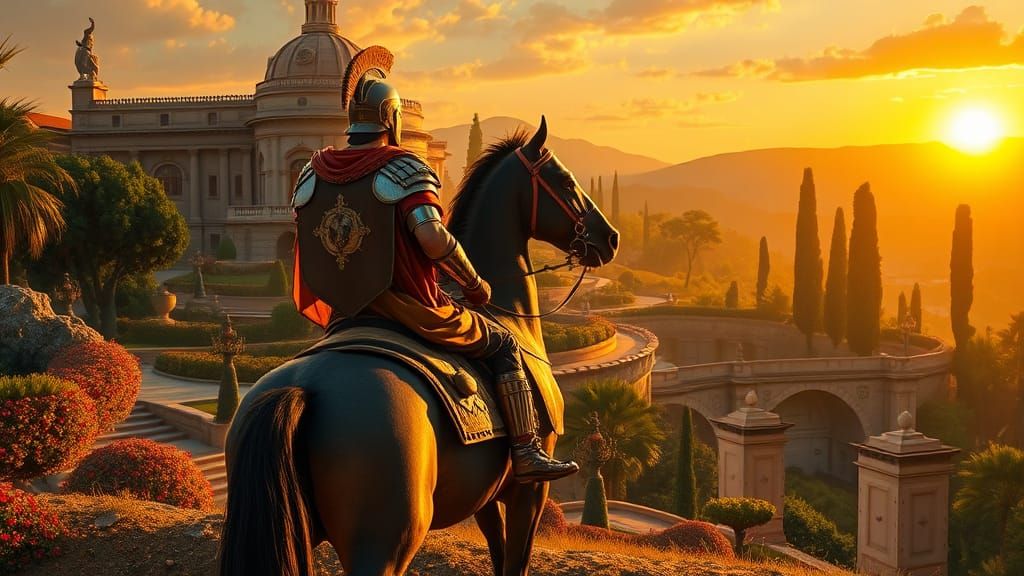 Roman Soldier Returns Home in Sunset Splendor