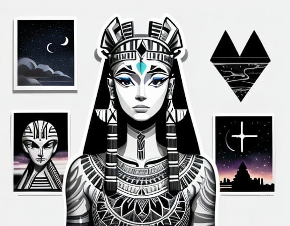 Geometric Flash Tattoo Sheet with Egyptian and Pop Culture I...