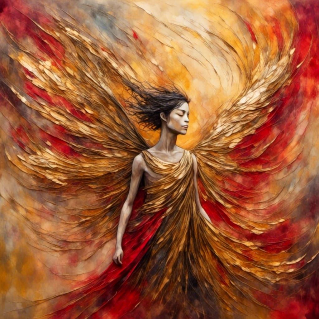 Surreal Male Fairy with Torn Wings in Oil Painting Style