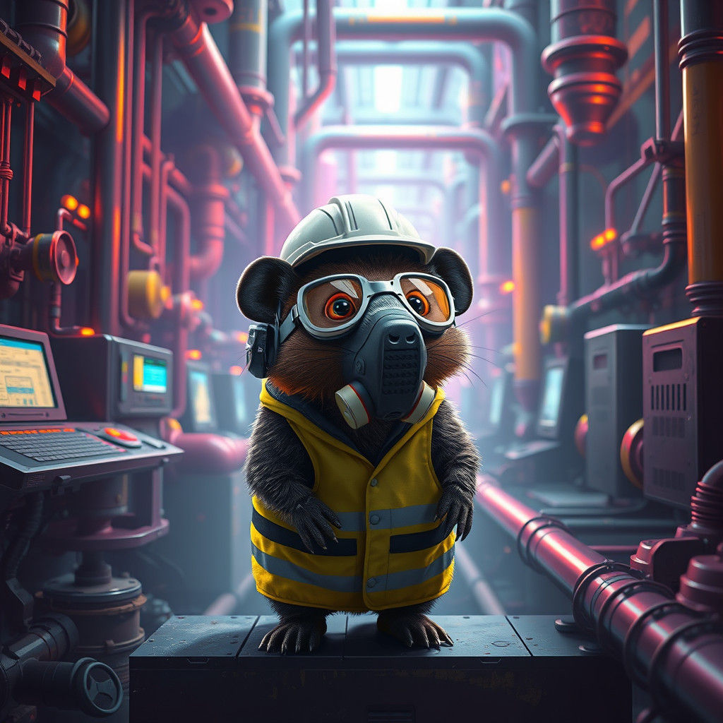 Surreal Wombat in a Futuristic Industrial Plant