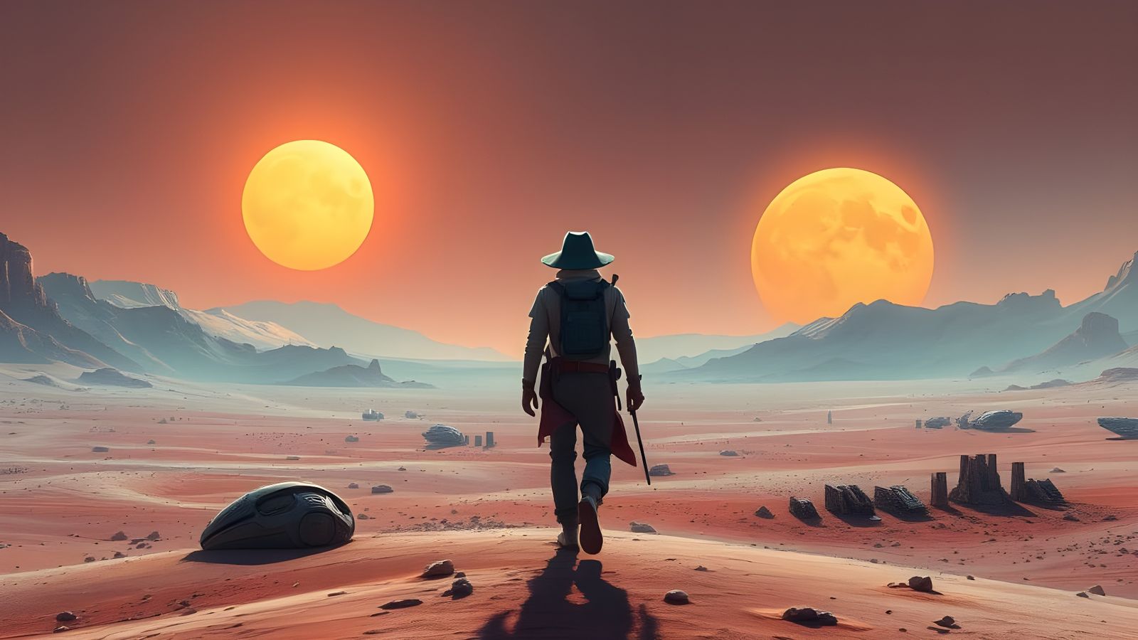 Exploring a Desert Planet with Twin Suns in Cinematic Digita...