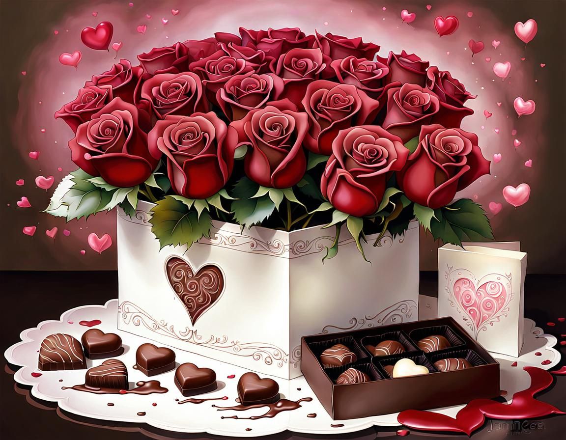 Chocolate Roses and Heart in 3D Fantasy Art