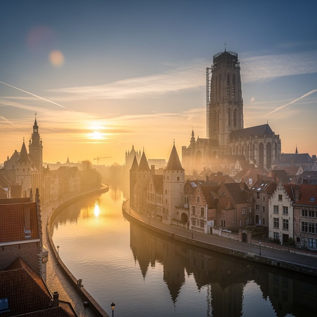 Mechelen Sunrise: Historic City & Dijle River Reflections