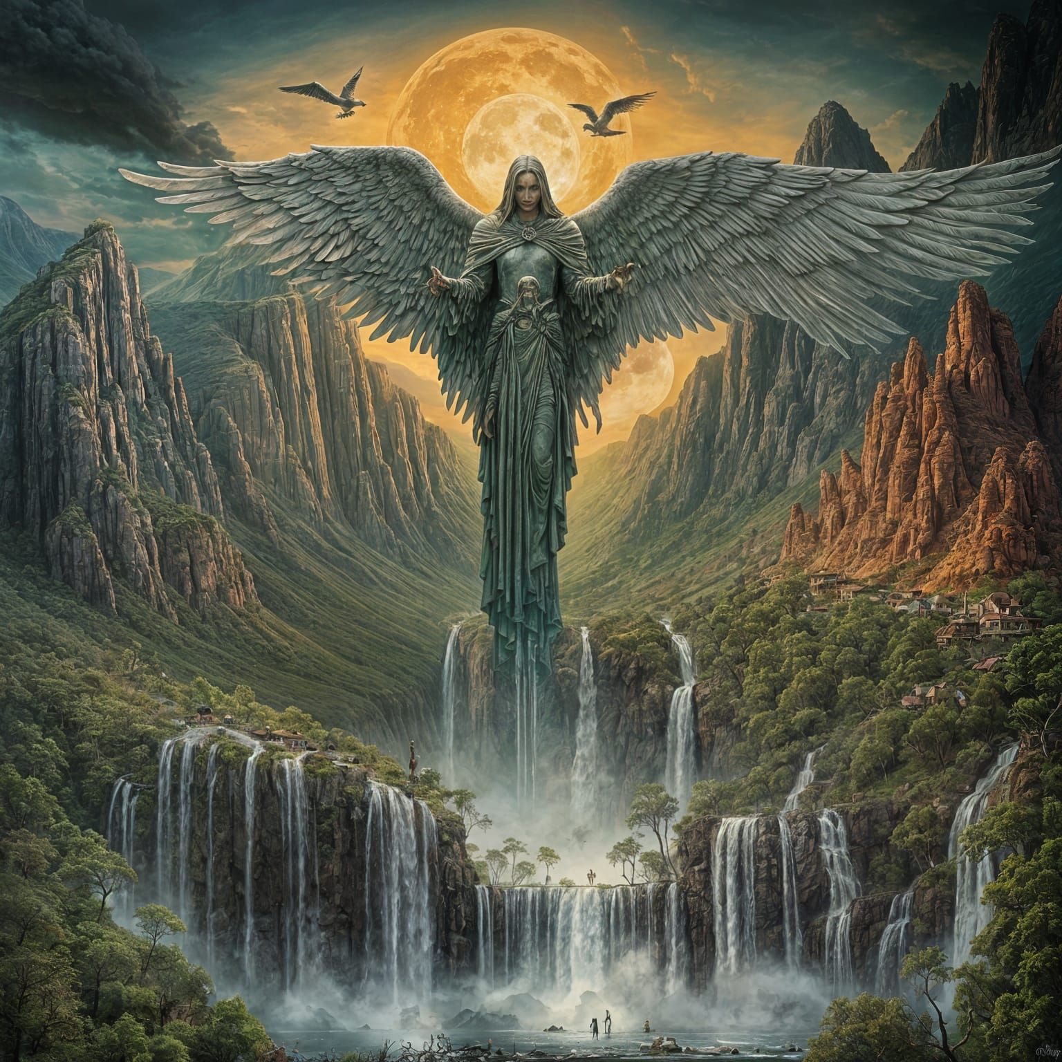 Apocalyptic Angel of Death in a Bloody Moonlit Landscape