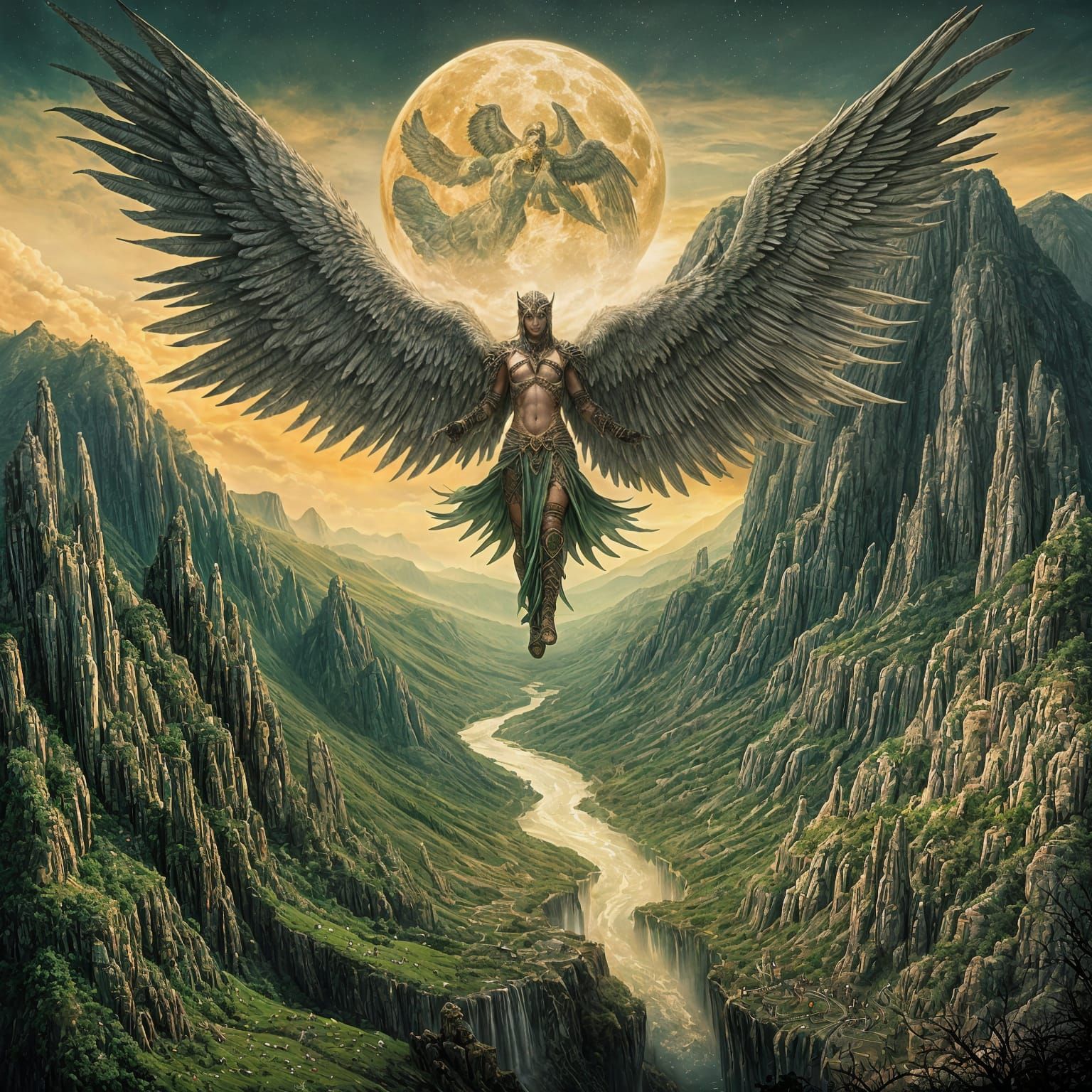 Gigantic Angel of Death Hovering Above Scorched Earth