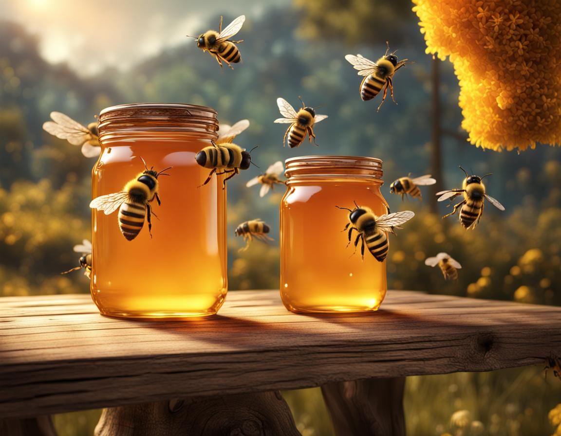 Honey Jars and Bees Detailed Matte Painting