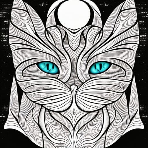 Abstract Angel Cat with Fractal Vector Design