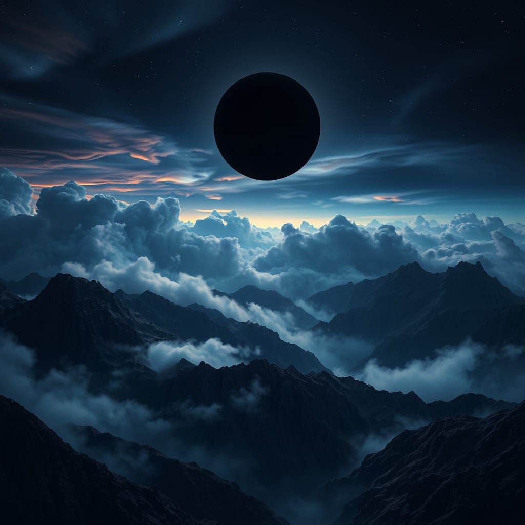 Mystical Black Moon soars in a Fantastical Night Sky