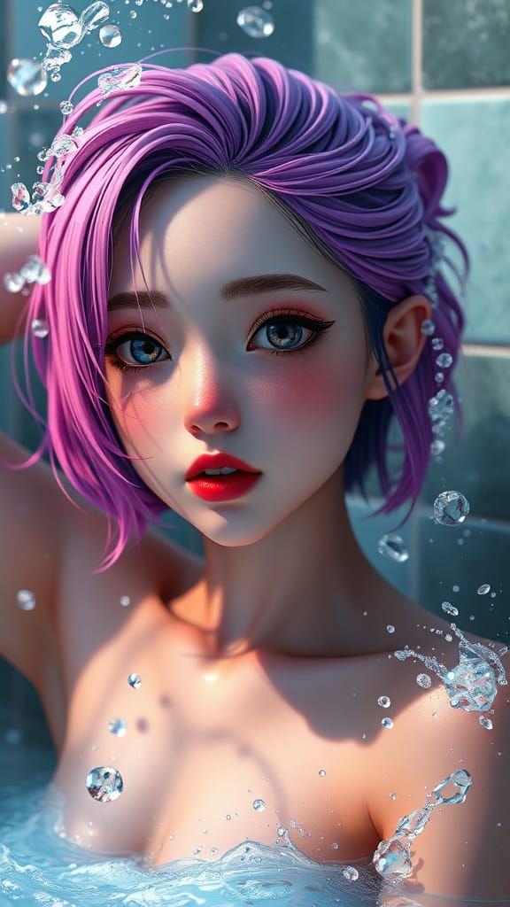 Fantastical Shower Scene in Vibrant Colors