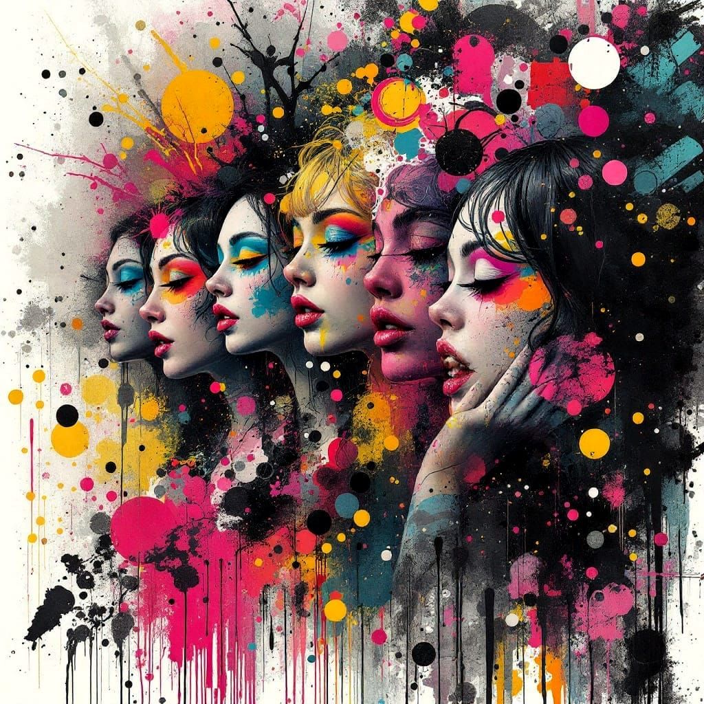 Vibrant Girls in Energetic Urbanpunk Collage