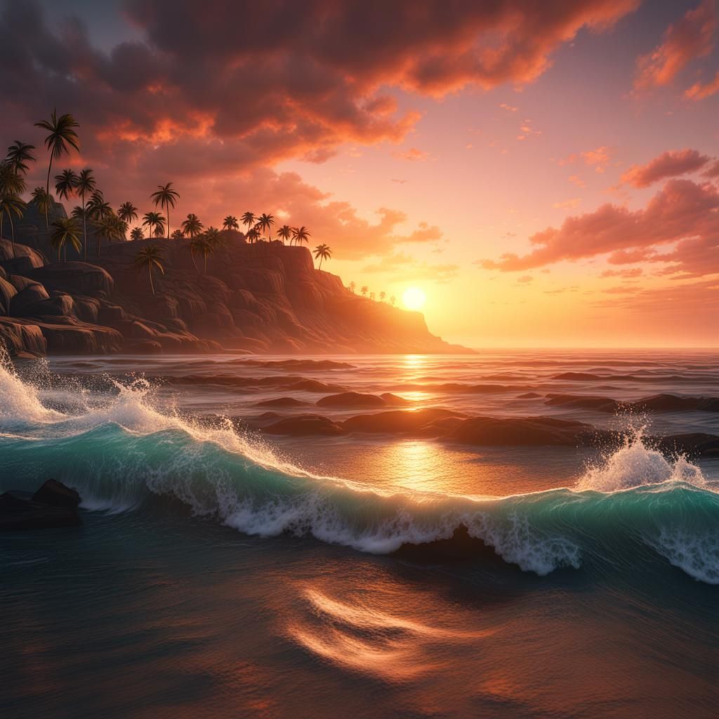 Beach Sunset in Detailed Matte Painting Style