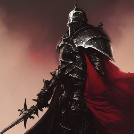 Grimdark Unholy Paladin in Crimson Armor on Roses