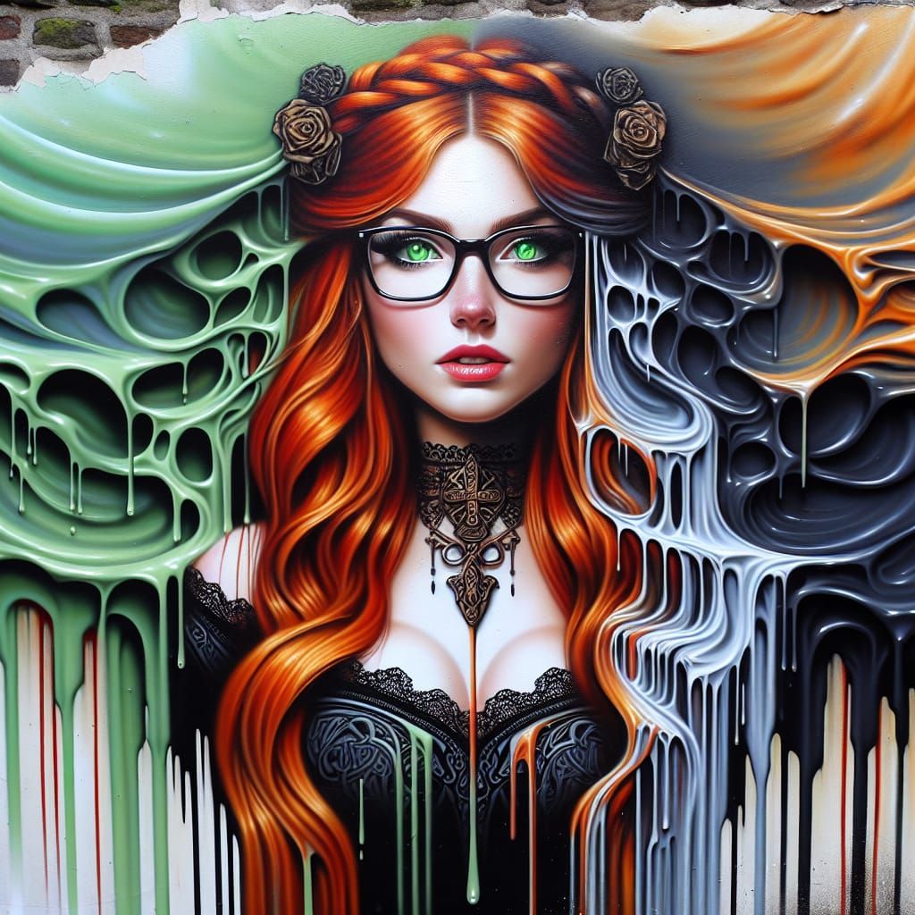 Celtic Gothic Princess with Graffiti Art, Detailed Render