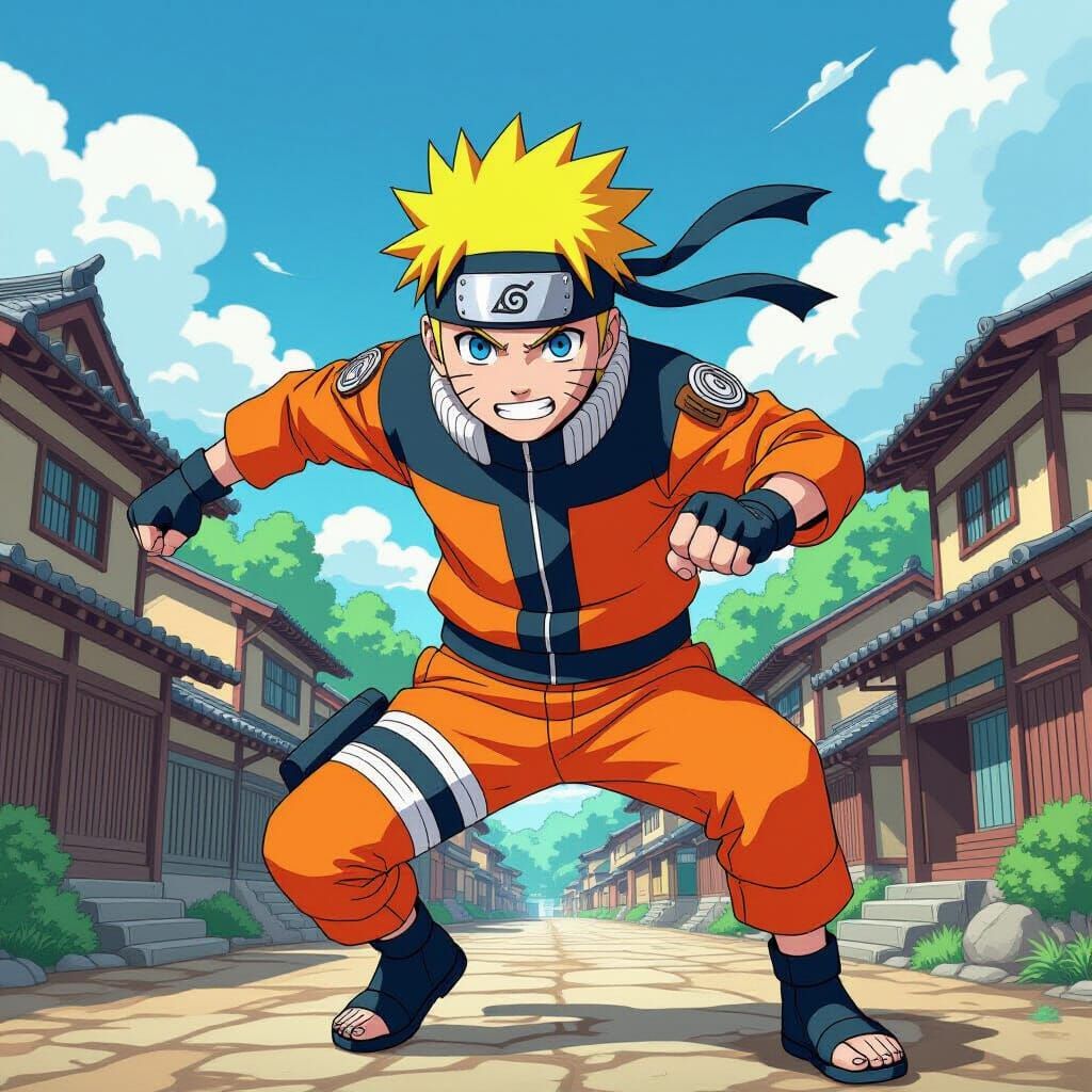 Naruto in Anime Style with Vibrant Backdrop