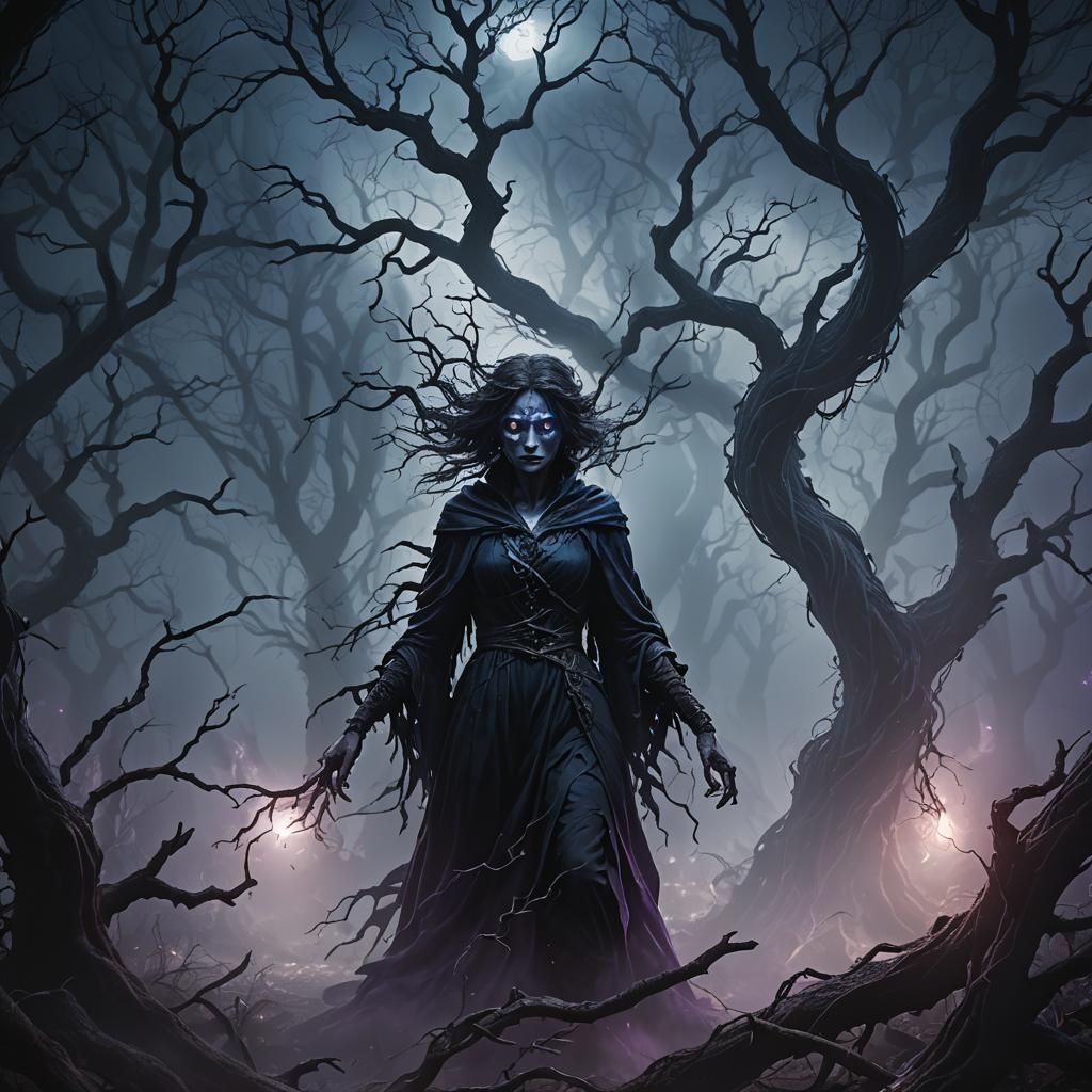 Frightening Woman Emerges in Dark Fantasy Art