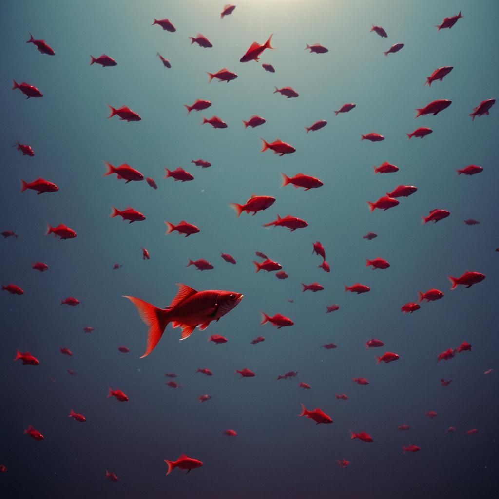 Magical Red Fish Silhouettes in Cinematic Style