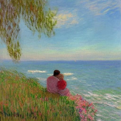 Romantic Couple Embracing at Ocean Sunrise