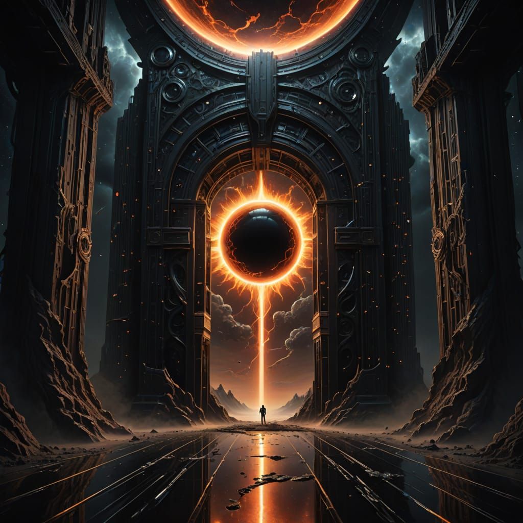 Giant Elevator Descends into Black Sun Portal