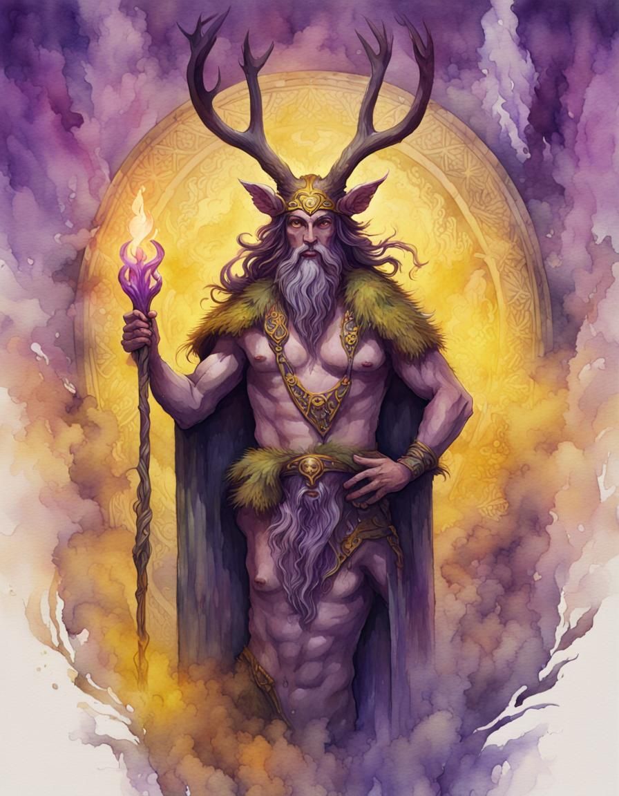 Cernunnos at Imbolc: Watercolor Dark Fantasy
