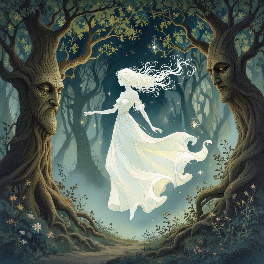 Ethereal Mist Figure in Enchanted Forest