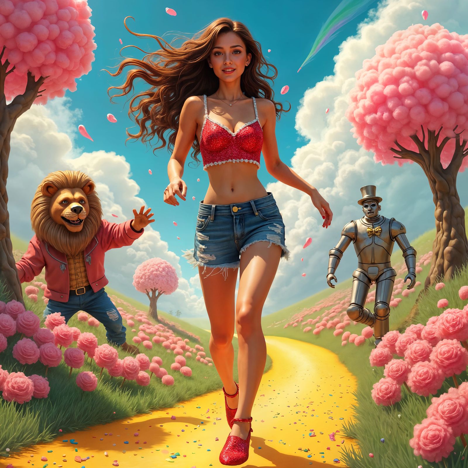 Whimsical Woman on a Candy Road
