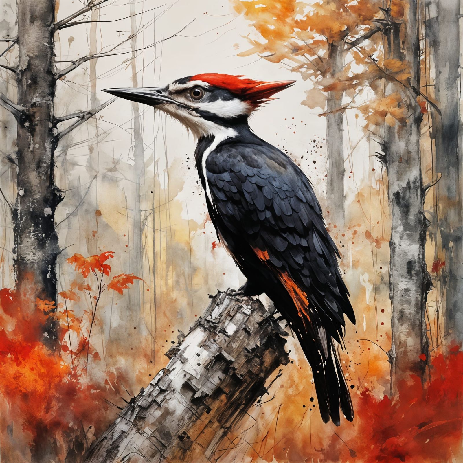 Pileated Woodpecker in Autumn Woodland