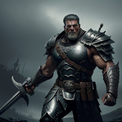 Warrior with Warhammer in Gritty Battlefield