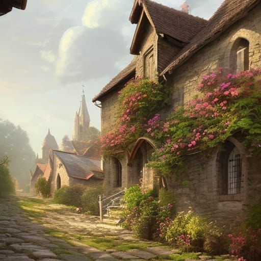 Quaint Rural Village Church in Hyperrealistic Style