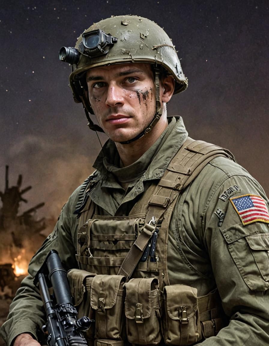 Modern Soldier in World War II Battlefield